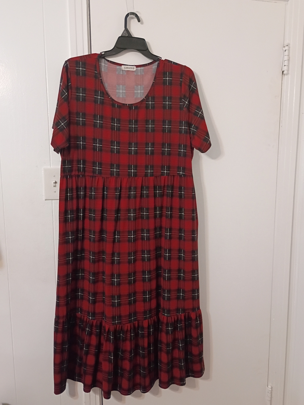 LARA Red and Black Plaid Maxi Dress